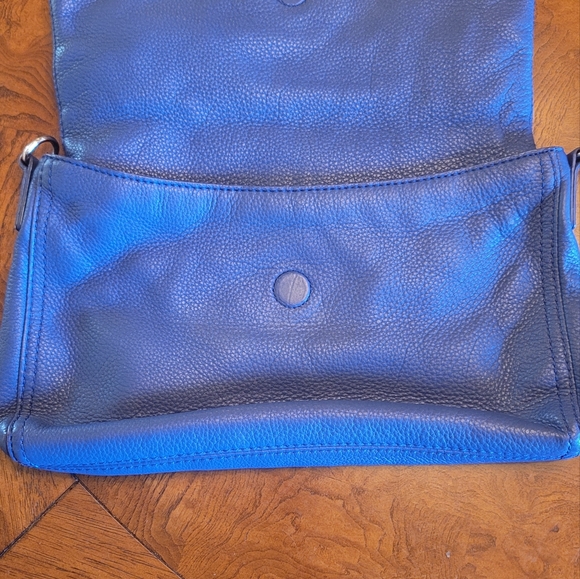 Kate Spade Genuine Leather Cobalt Blue Foldover Handbag Clutch Purse Bag - Picture 3 of 8
